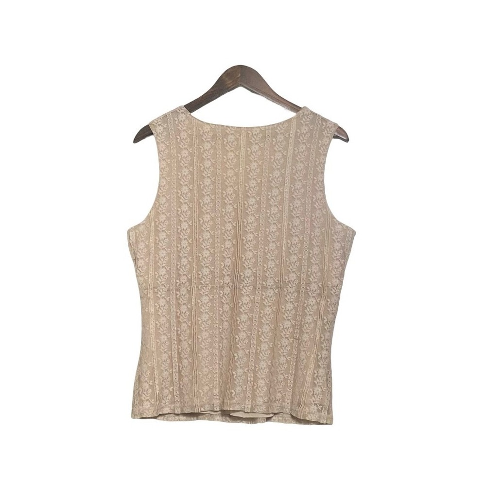 J. Jill Womens Beige Floral Lace V-Neck Tank Top Sleeveless Lined Stretch Size M